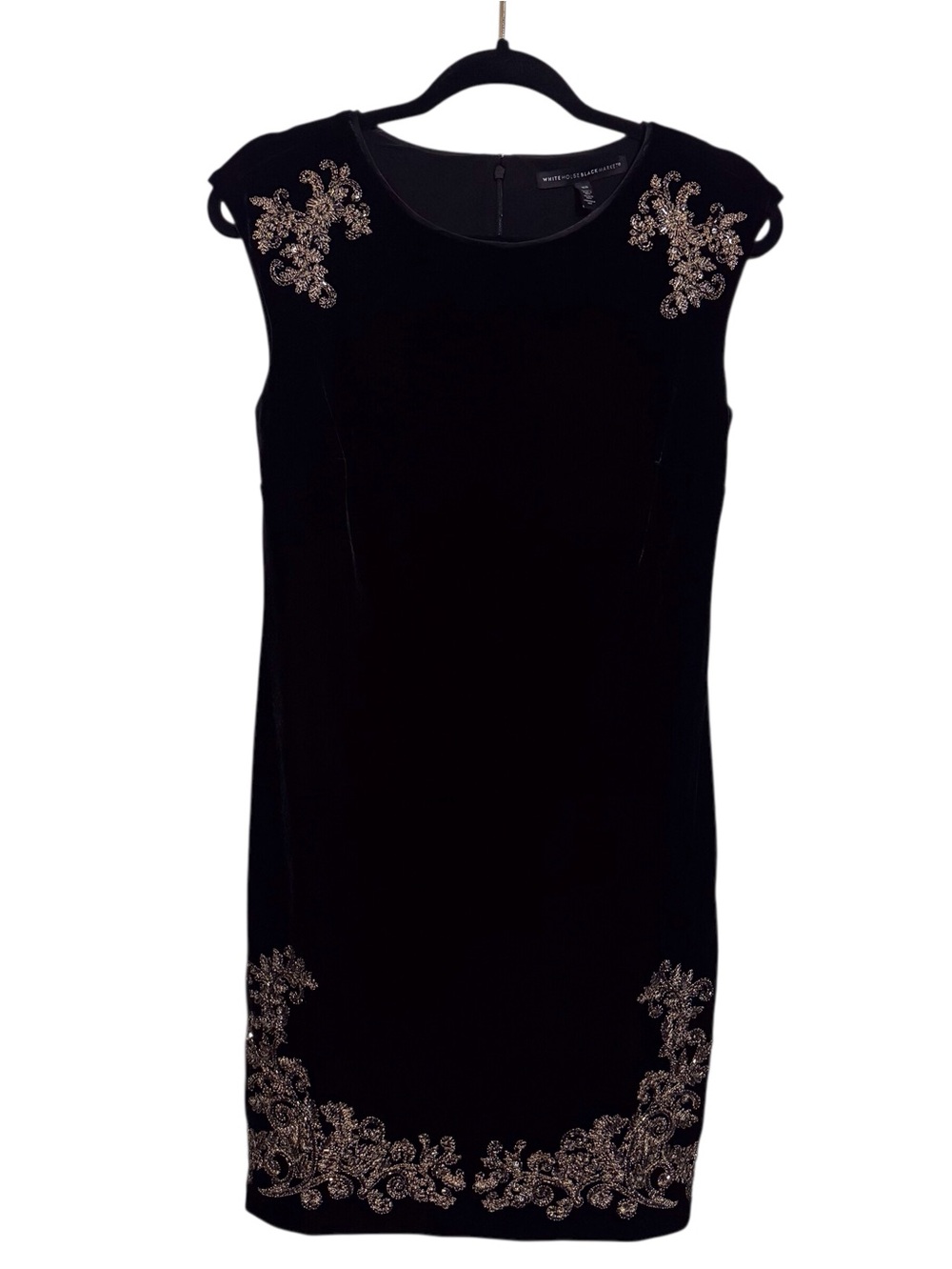 White House Black Market X-Small Black Velvet Beaded Dress Cocktail Party Y2K